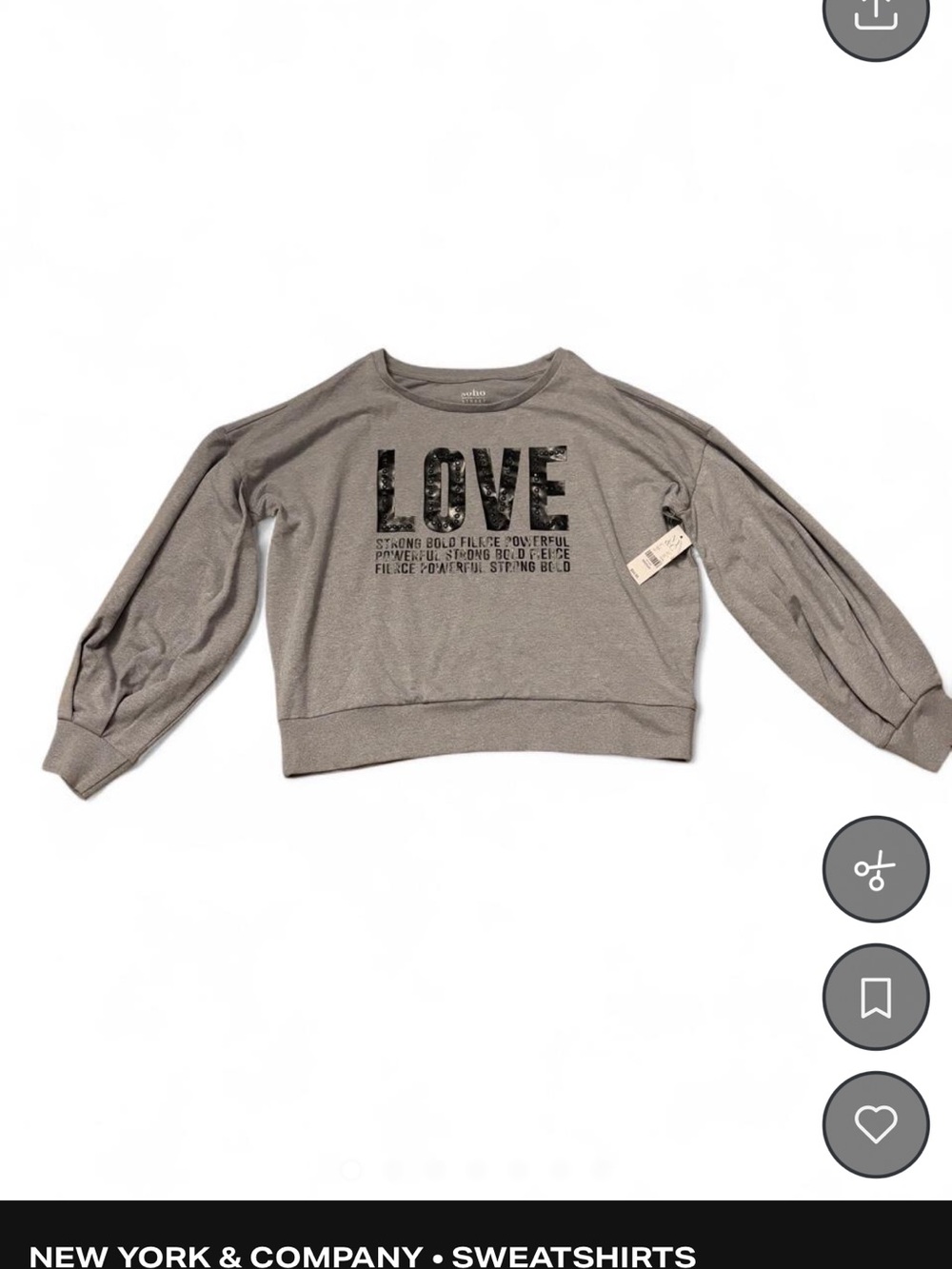 New York & Company Gray LOVE Pullover Crewneck Sweatshirt